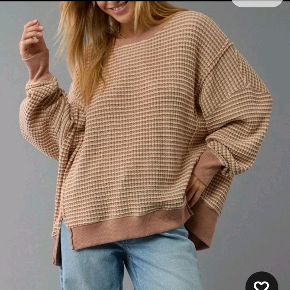 American Eagle Women’s Oversized Big Hug Waffle Crew Neck Sweatshirt Size S